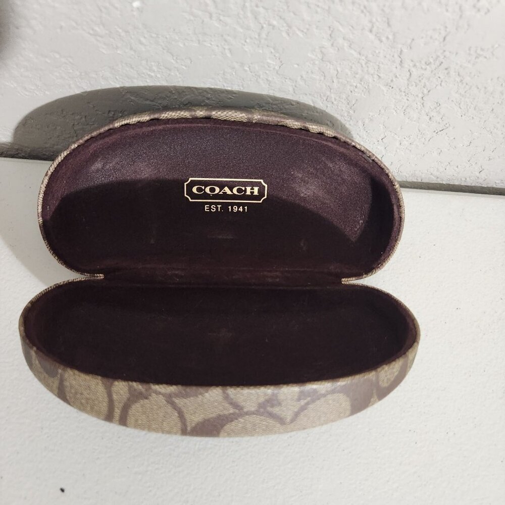 Coach Signature Pattern Hard Eyeglass Sunglasses Case Beige & Brown - Picture 7 of 11
